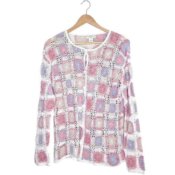 Appleseeds Sweaters - Appleseed’s Grannycore Crochet Patchwork Cardigan XL Petite Granny Square Knit